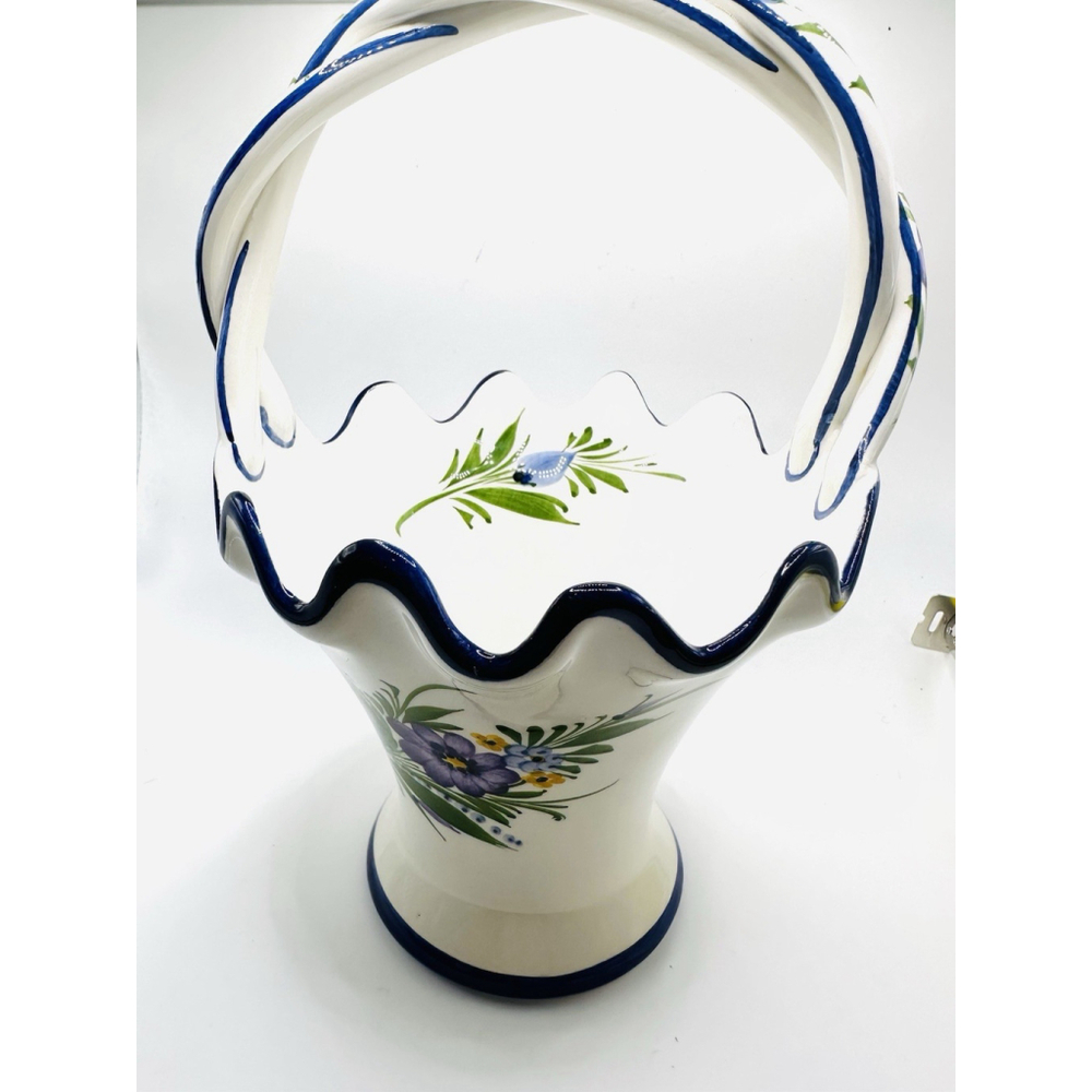 Vintage Base Ceramic Hand Painted RCCL Floral Basket Vase Planter Portugalo On